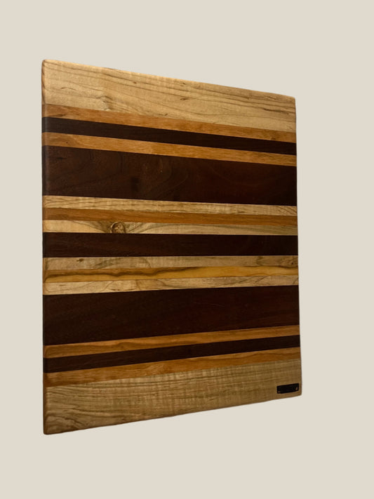 Handmade 10"x12"x3/4" Cherry, Maple, and Black Walnut Breadboard – A Perfect Balance of Style and Durability